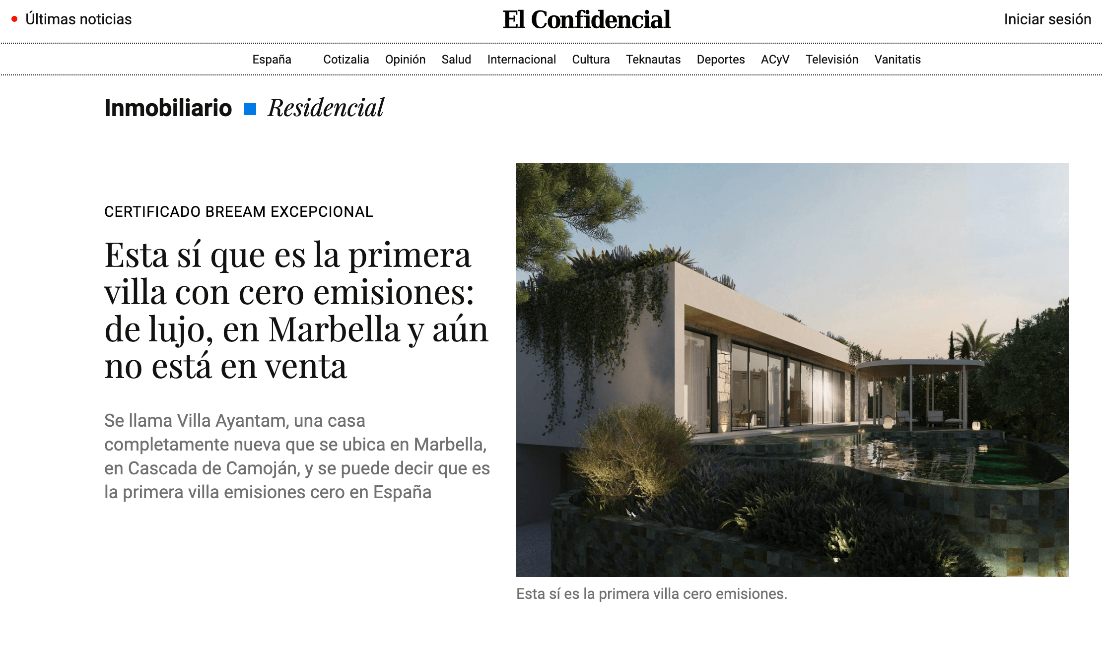 Primera villa en España con la máxima calificación BREEAM Excepcional